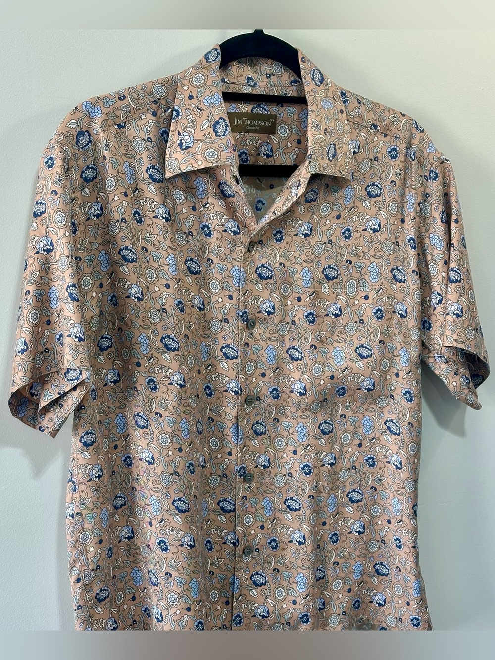 Jim Thompson 100% Silk Camp Collar Floral Resort Shirt Men Small